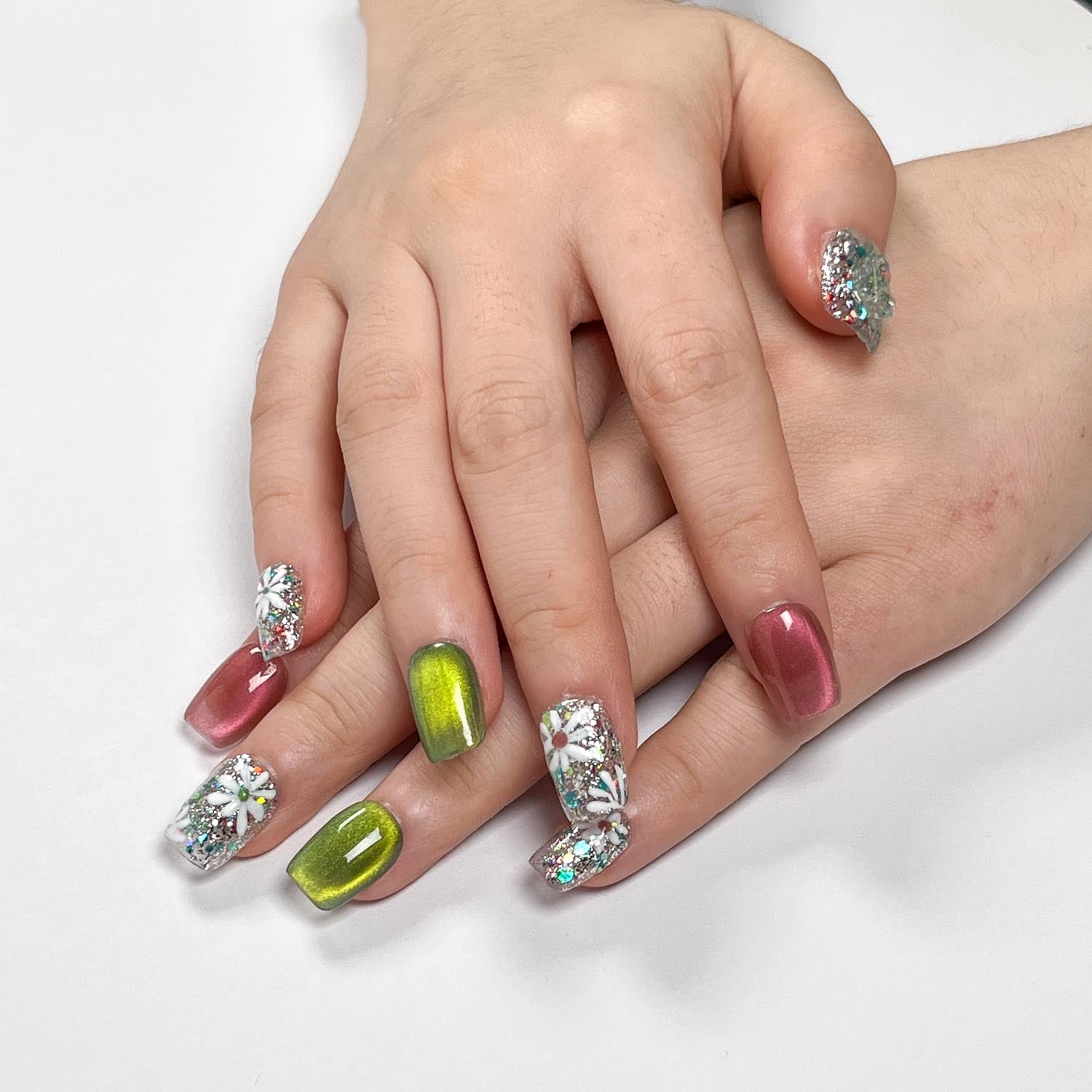 Colorful Flower Candy Press on Nails - Image 3