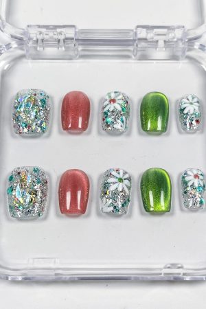 Colorful Flower Candy Press on Nails