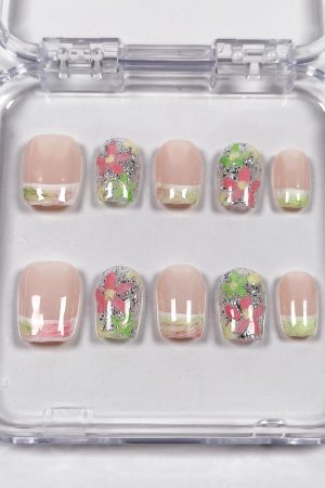 Cream Pink Flowers Press-On Nails
