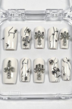 Silver Celestial Cross Press on Nails