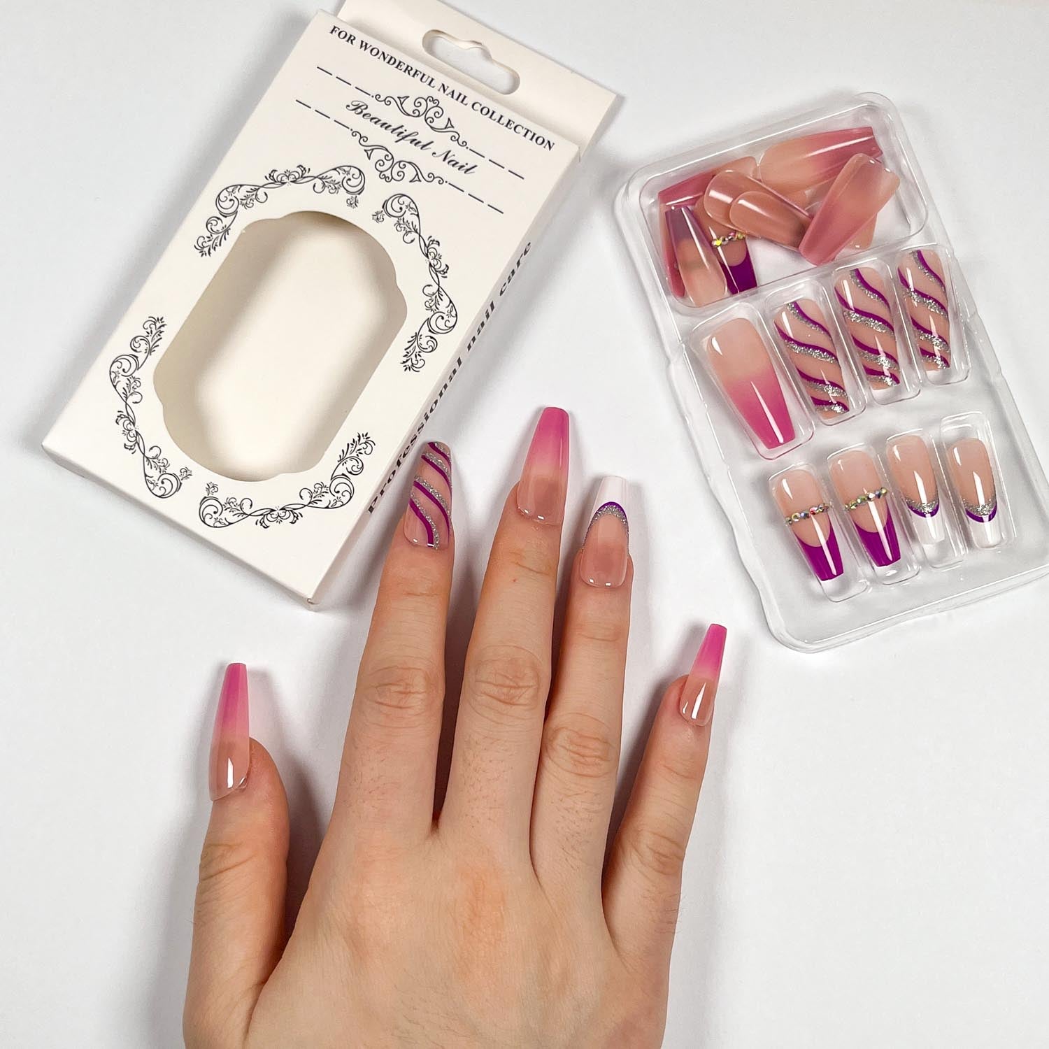 Purple Stripes Press-On Nails - Image 3