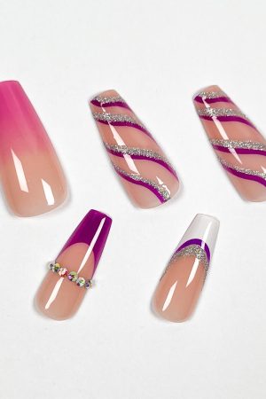 Purple Stripes Press-On Nails
