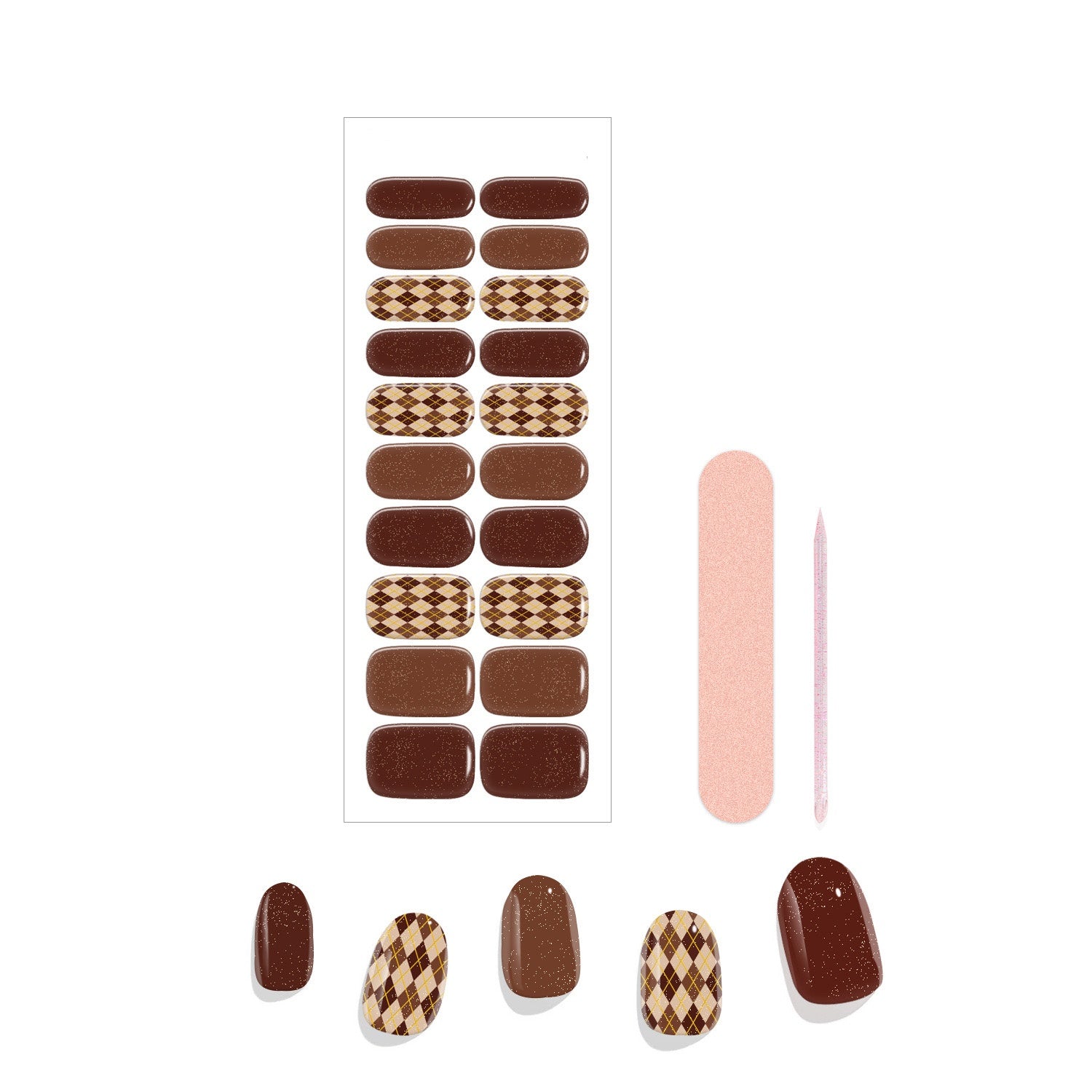 Warm Brown Plaid 20 Tips Nail Wraps