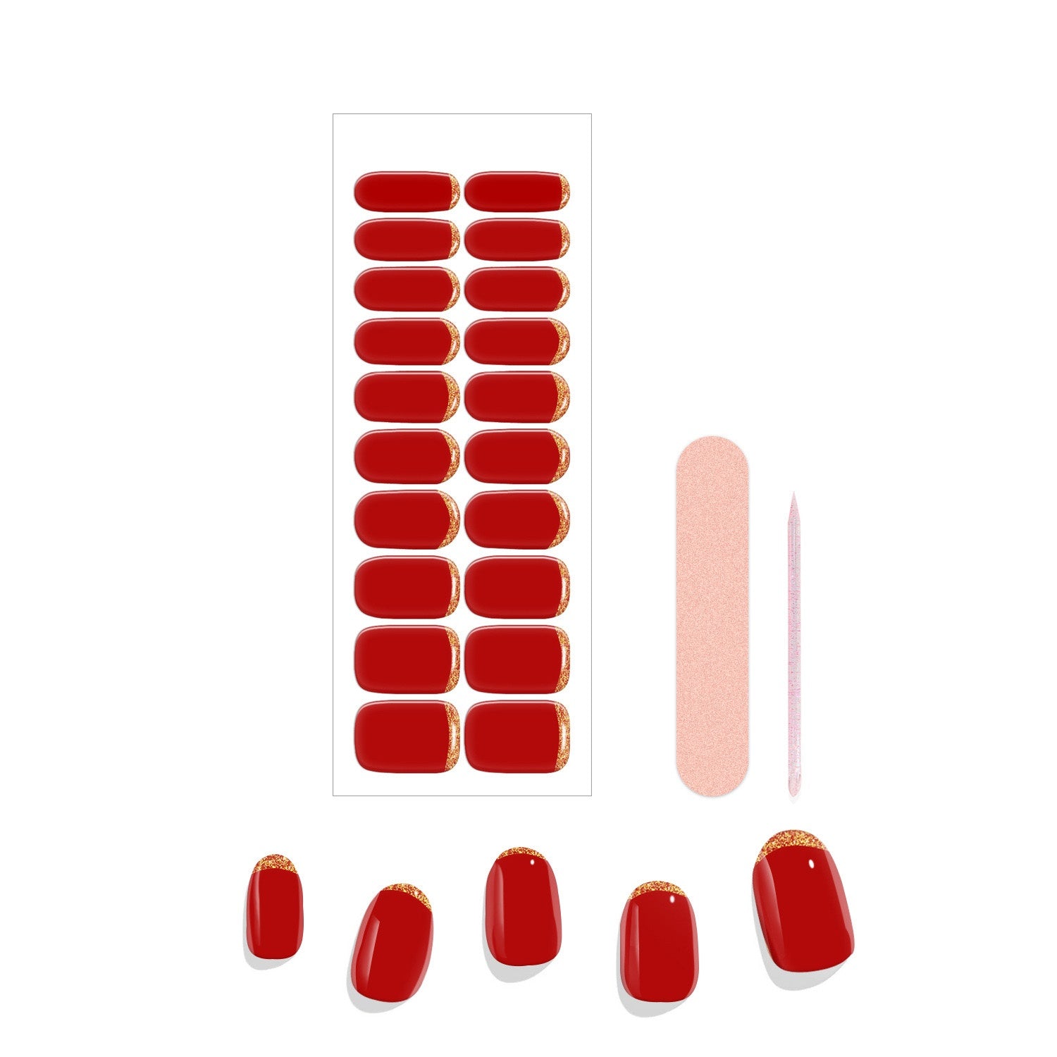 Gold Tips Red French Nail Wraps